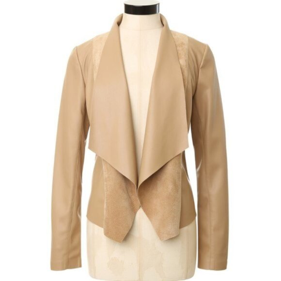 Dark Nude Leather Jacket Open Front Women's Small - Picture 1 of 5